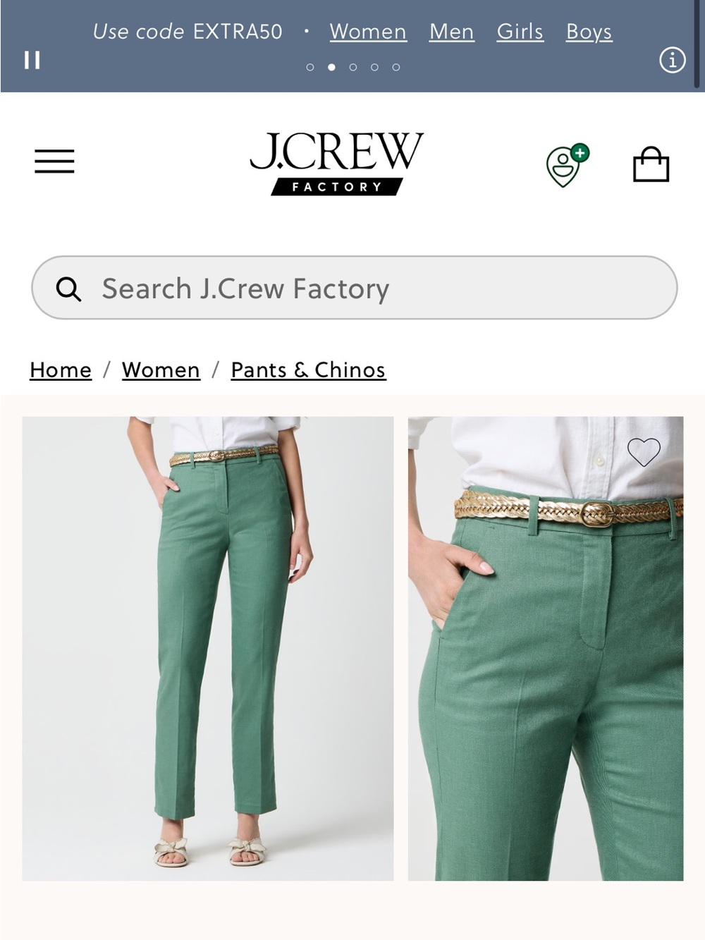 J. Crew Factory Straight-Leg Linen-Blend Pants in Green